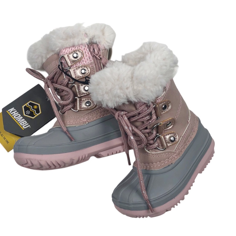 Khombu Pink/Gray Kids' Fur Trimmed Snow Boots Sz 5
